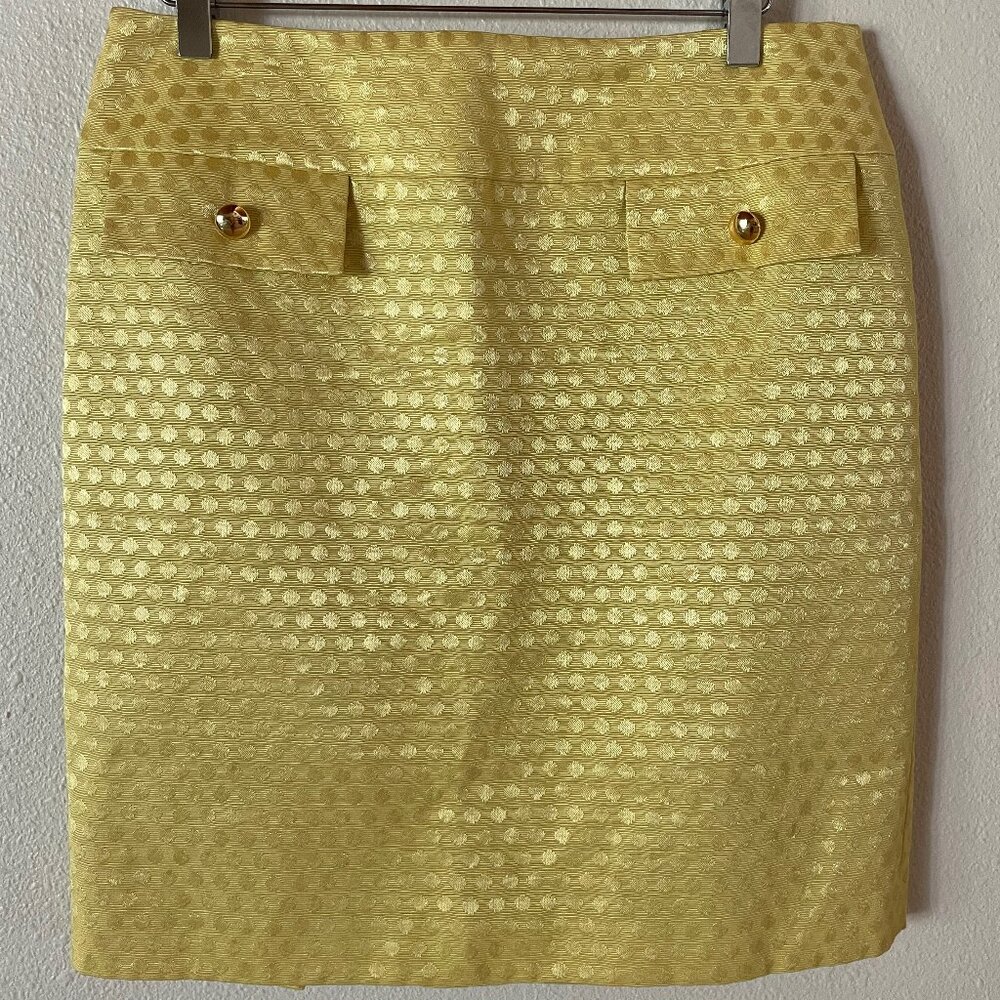 Antonio Melani Yellow Jacquard Polka Dot Pencil Skirt Size 8